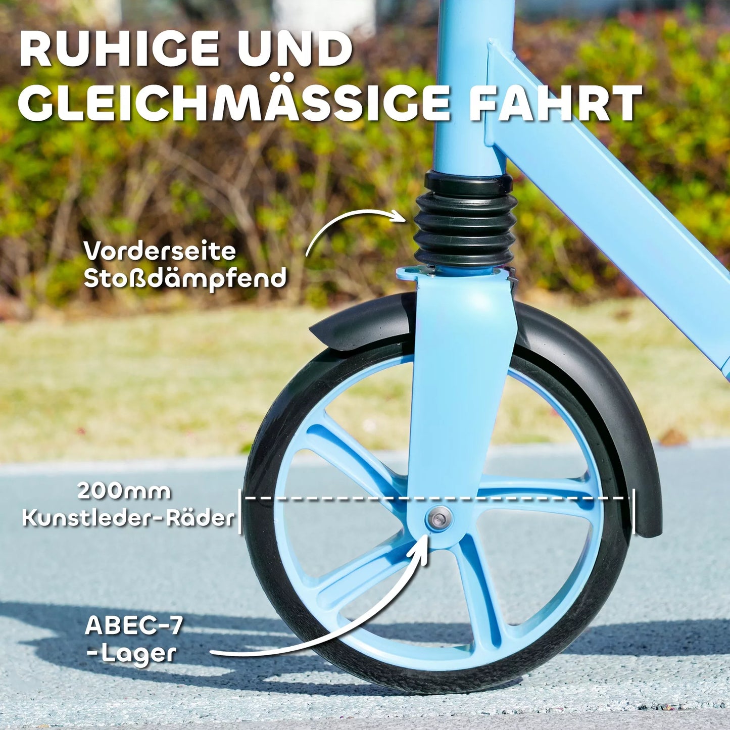 Tretroller, aukščio reguliuojamas, galinis stabdys, sulankstomas, 100 kg apkrova, mėlynas