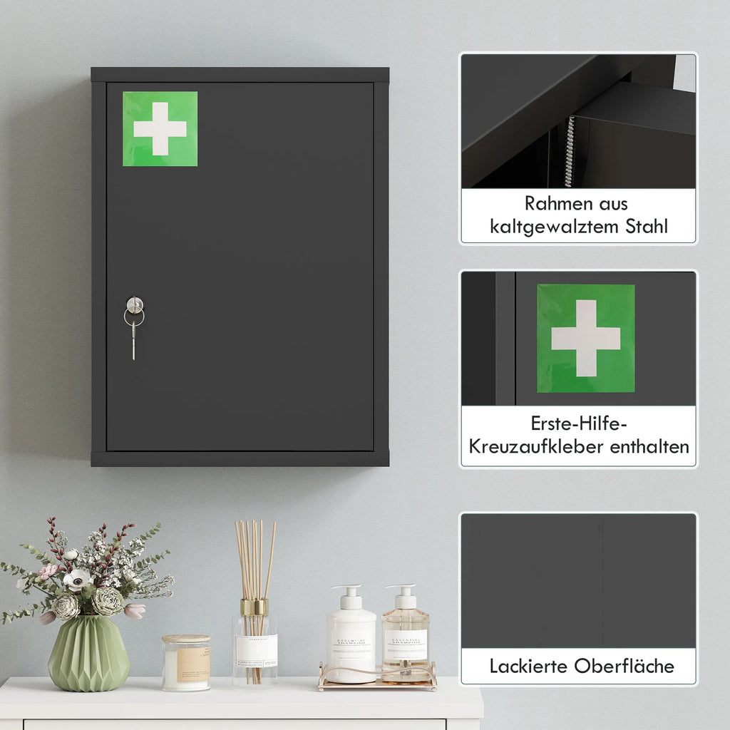 Medikamentų spintelė su užraktu plieninė sieninė 40x15x53,5 cm juoda