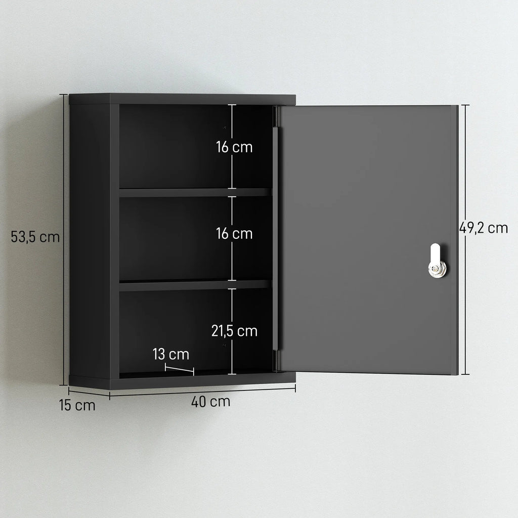 Medikamentų spintelė su užraktu plieninė sieninė 40x15x53,5 cm juoda
