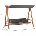 Sūpynės matmenų schema: aukštis 180 cm, ilgis 225,5 cm, plotis 113 cm