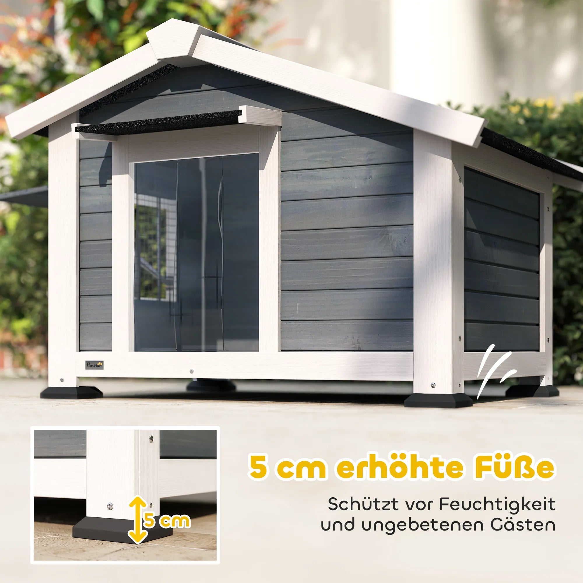 Medinis šunų namelis su bituminiu stogu ir atidaromu langu pilkas 98x76x69,5 cm