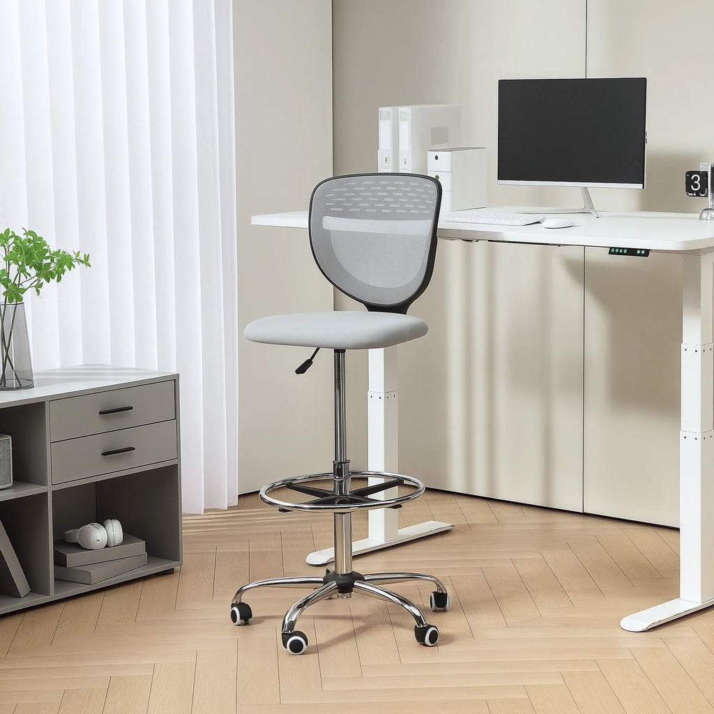 Meistro kėdė ergonomiška, aukšta, reguliuojamo aukščio, iki 120 kg, šviesiai pilka
