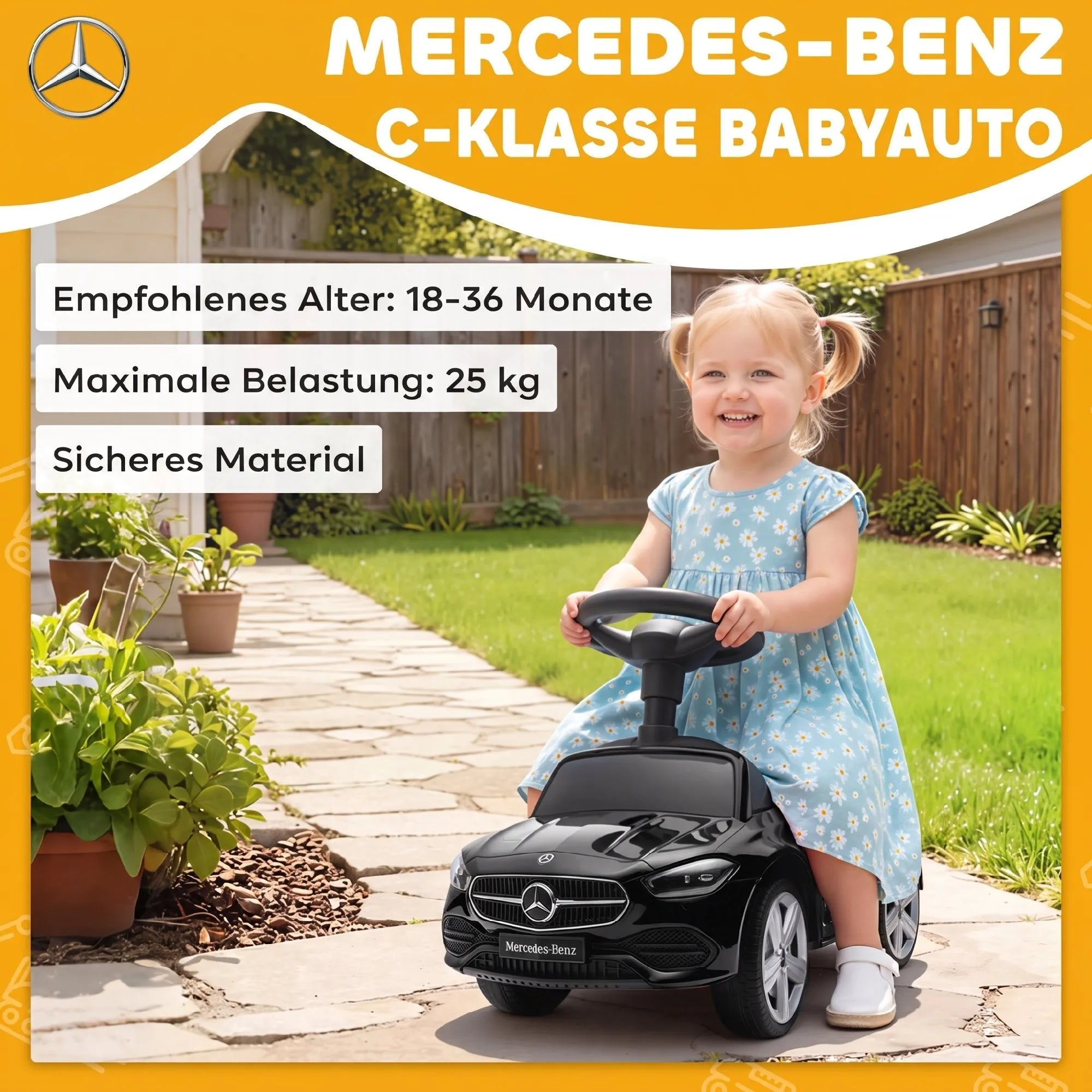 Mercedes-Benz C-Class vaikiškas paspirtukas-mašinėlė, juodas
