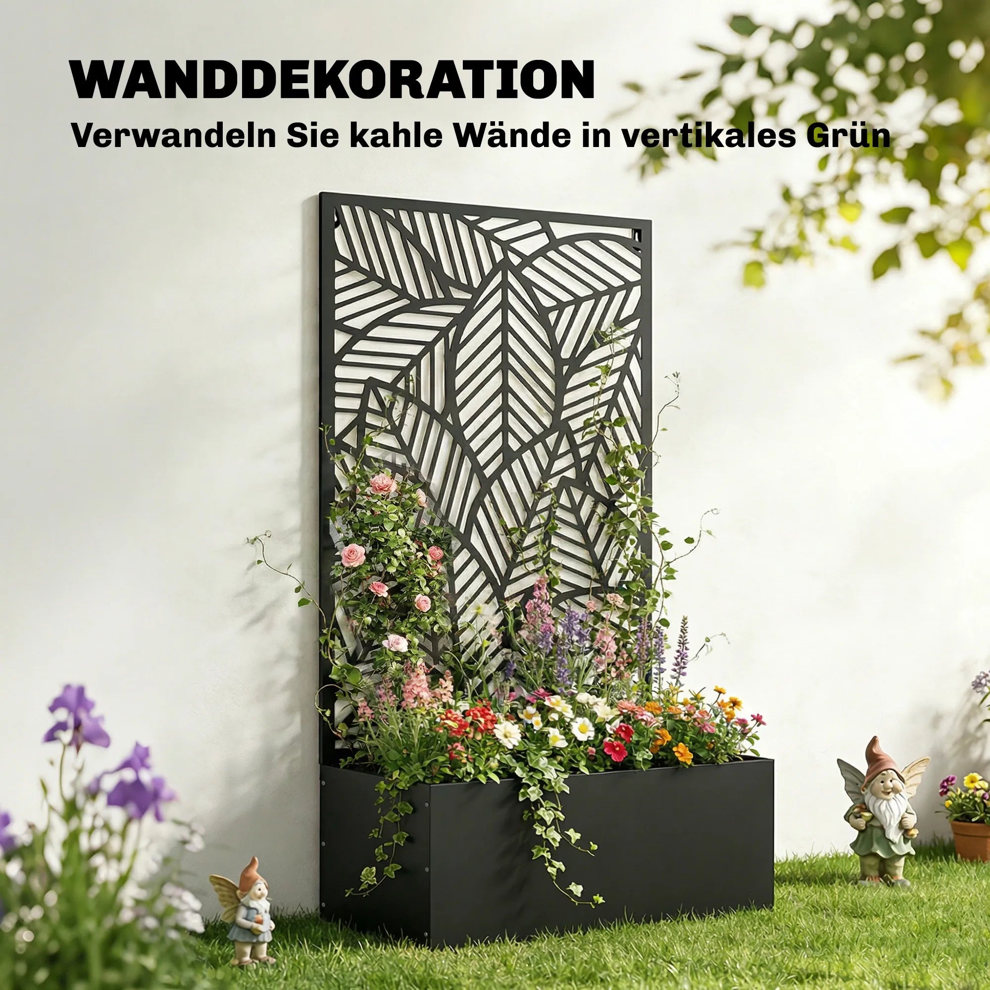 Metalinė pakelta lysvė su grotelėmis vijokliams 60x30x113 cm juoda
