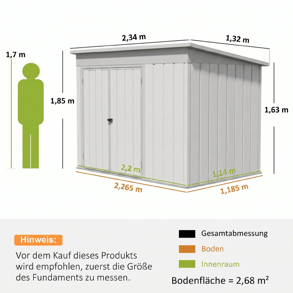 Sodo daiktadėžės matmenų schema su žmogaus ūgio palyginimu