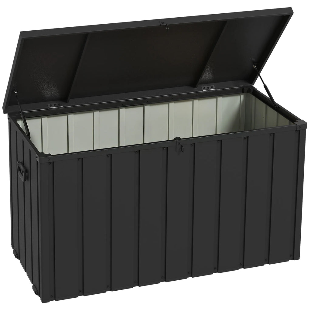 Metalinė sodo dėžė su ratukais ir 450 l talpa, universali lauko daiktadėžė, plienas, 125,5x61,5x70 cm, tamsiai pilka