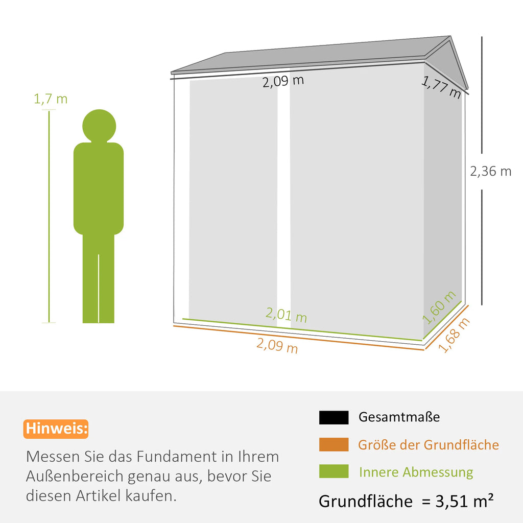 Metalinė sodo stoginė erdvus įrankių namelis 3.5 m² šviesiai pilkas