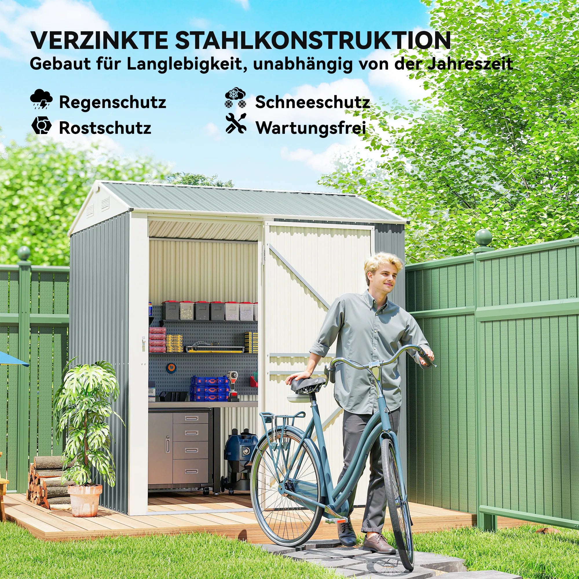 Metalinė sodo stoginė erdvus įrankių namelis 3.5 m² šviesiai pilkas