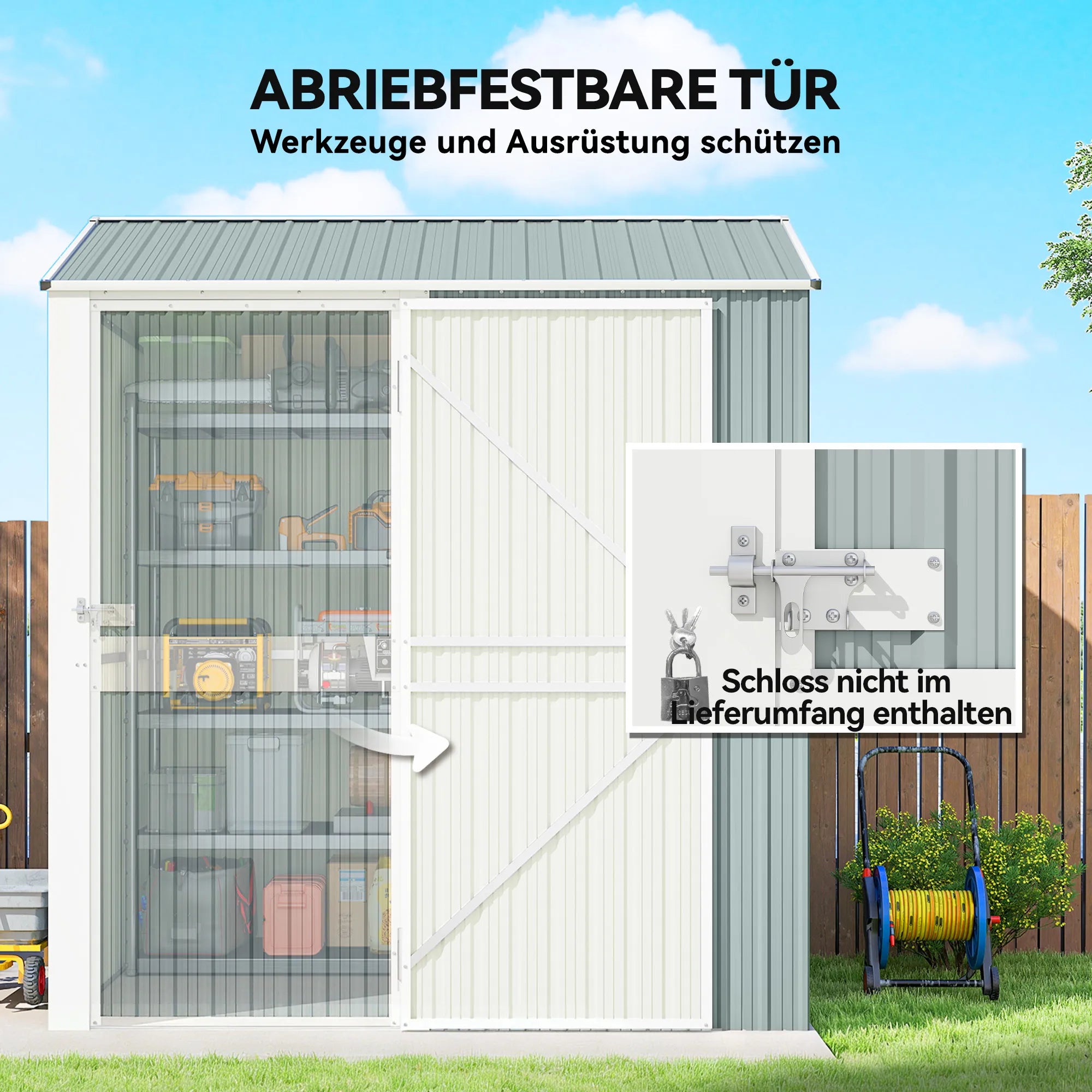 Metalinė sodo stoginė erdvus įrankių namelis 3.5 m² šviesiai pilkas