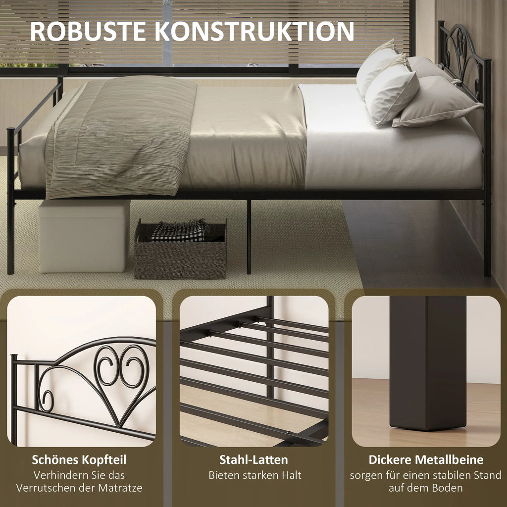 Metalinis lovos rėmas su galvūgalio dalimi, 300 kg apkrova, 145L x 211B x 106H cm, juodas