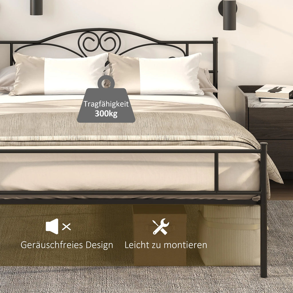 Metalinis lovos rėmas su galvūgalio dalimi, 300 kg apkrova, 145L x 211B x 106H cm, juodas