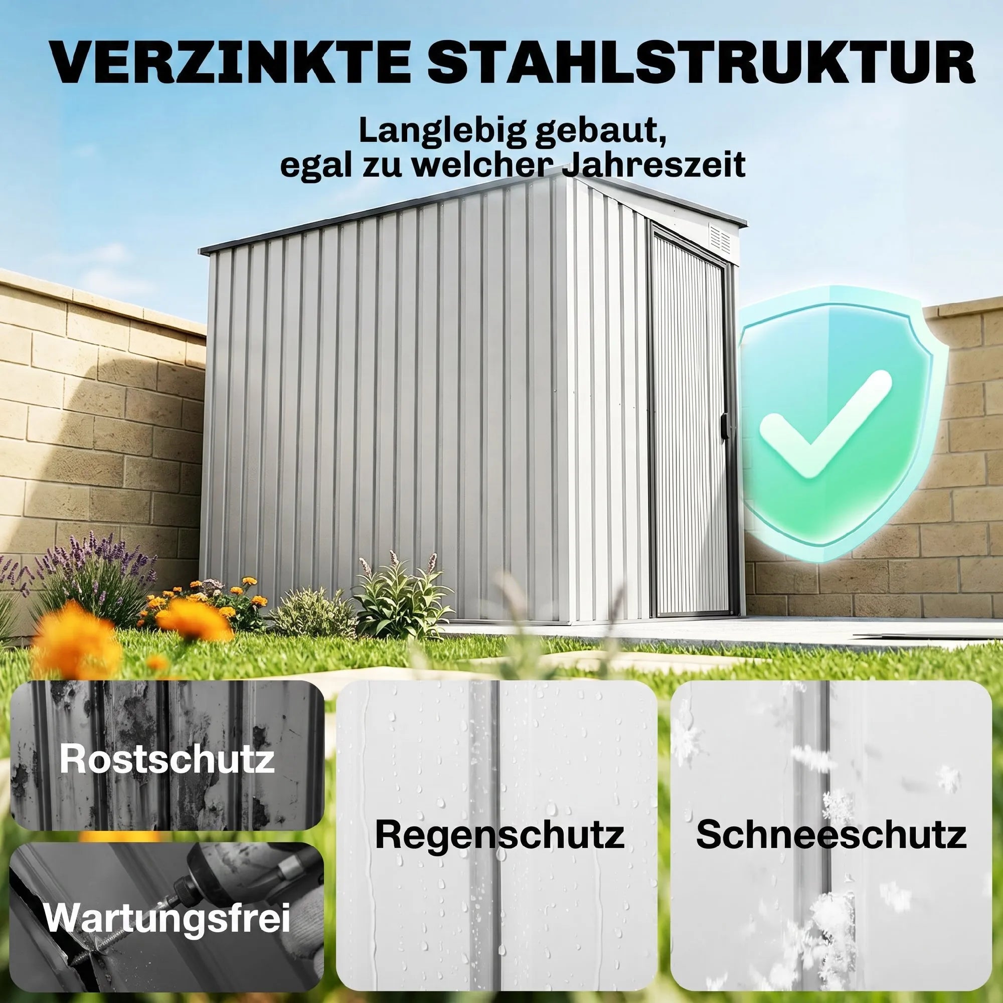 Metalinis sodo sandėliukas 2,81 m², 154x206,5x181 cm, balta