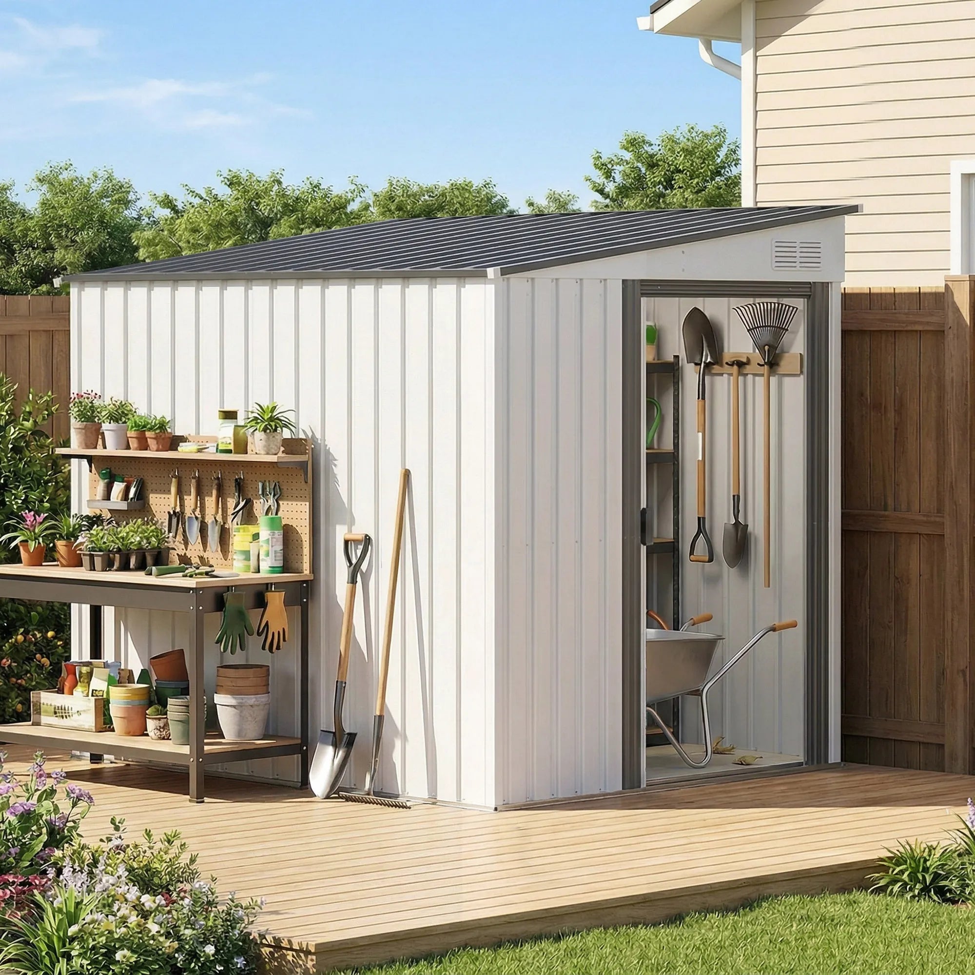 Metalinis sodo sandėliukas 2,81 m², 154x206,5x181 cm, balta