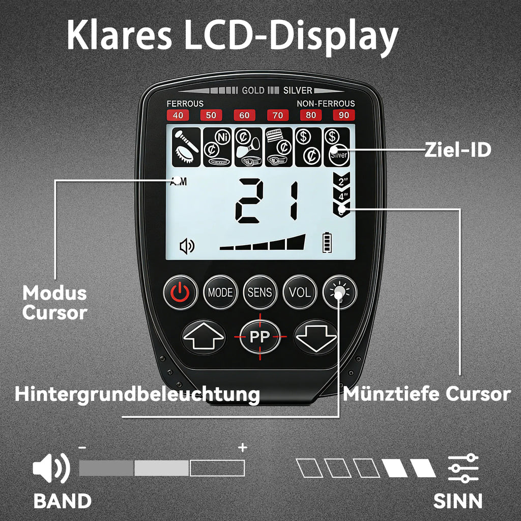 Metalo detektorius sulankstomas su LCD ekranu ir priedais, juodas