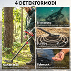 Metalo detektorius sulankstomas su LCD ekranu ir priedais, juodas
