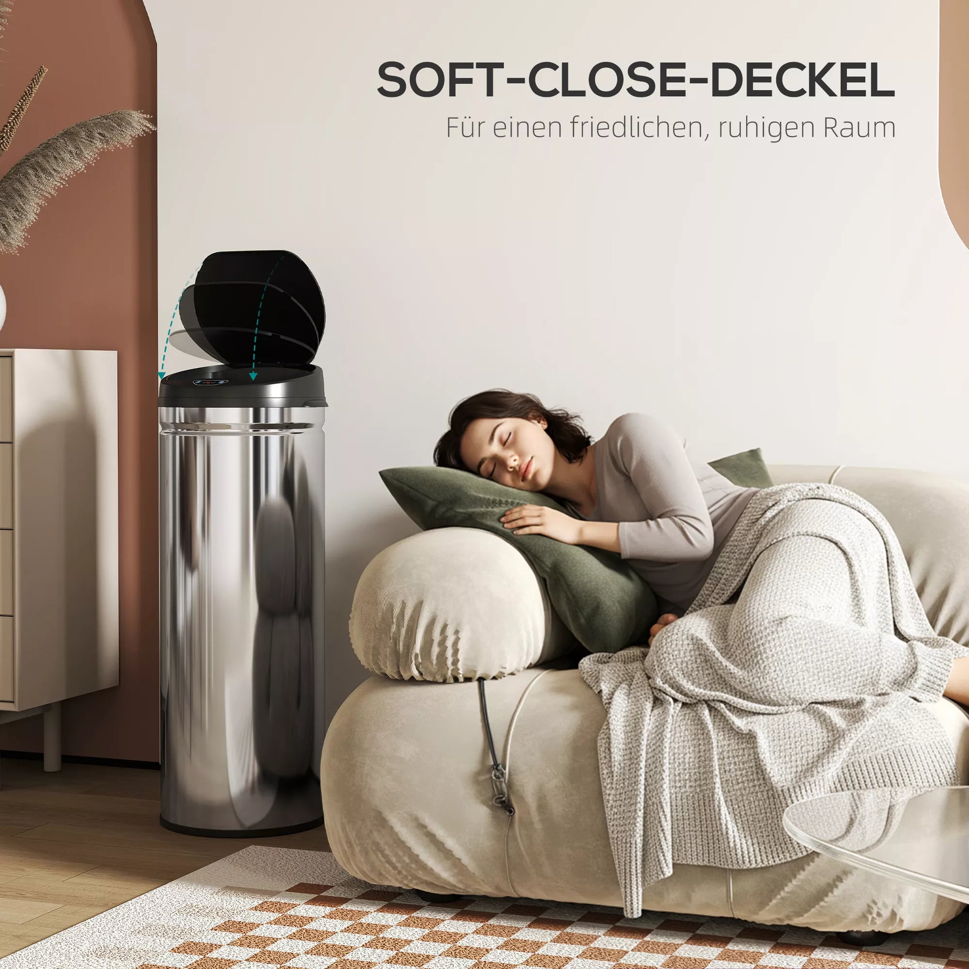 50 litrų talpos šiukšliadėžė su jutikliu ir „Soft-Close“ funkcija, neliestinė nerūdijančio plieno šiukšliadėžė higieniškoms virtuvėms, biurams, sidabrinės spalvos