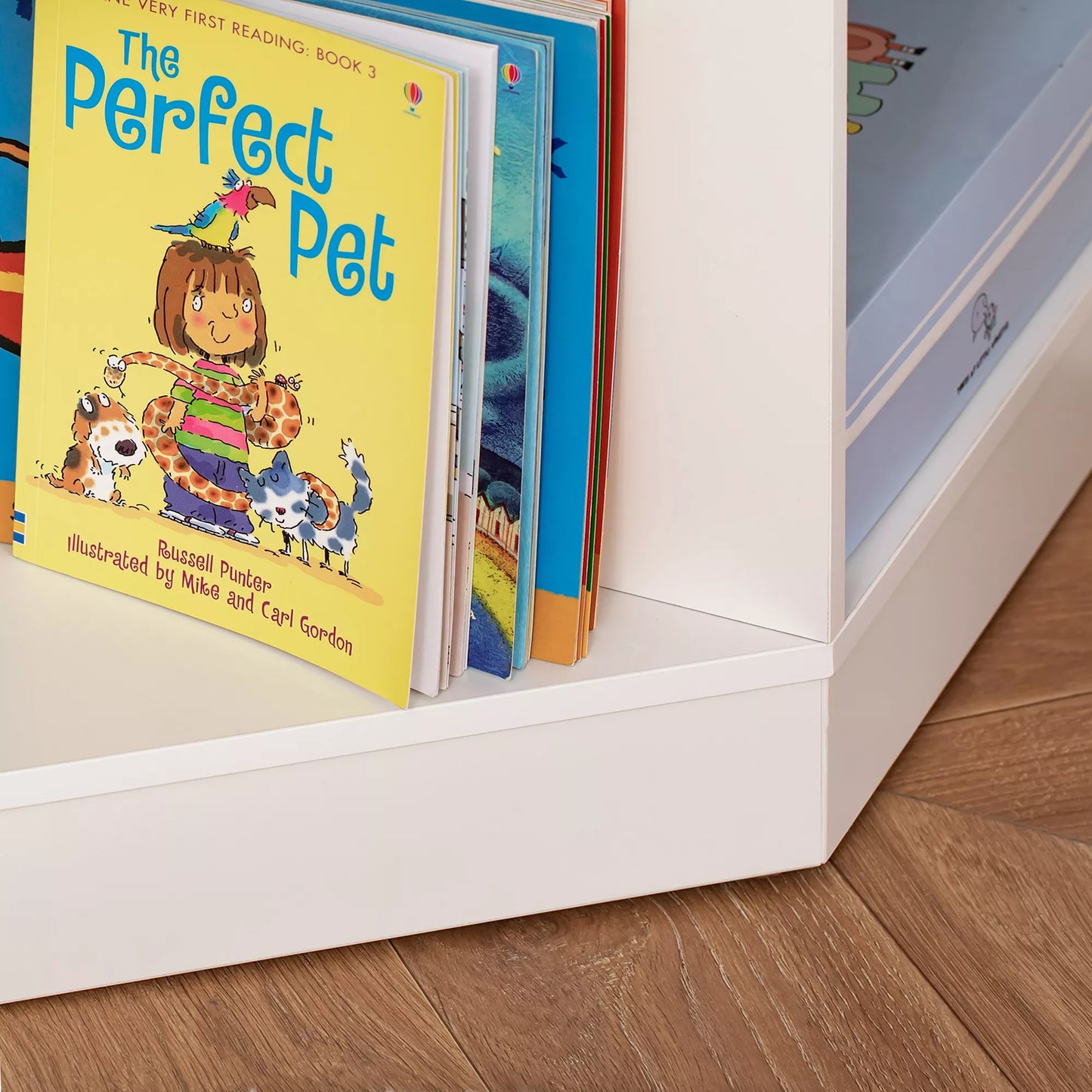 Laikymo lentyna vaikams, 3 neaustinio audinio stalčiai, MDF, apsaugota nuo apvirtimo, balta