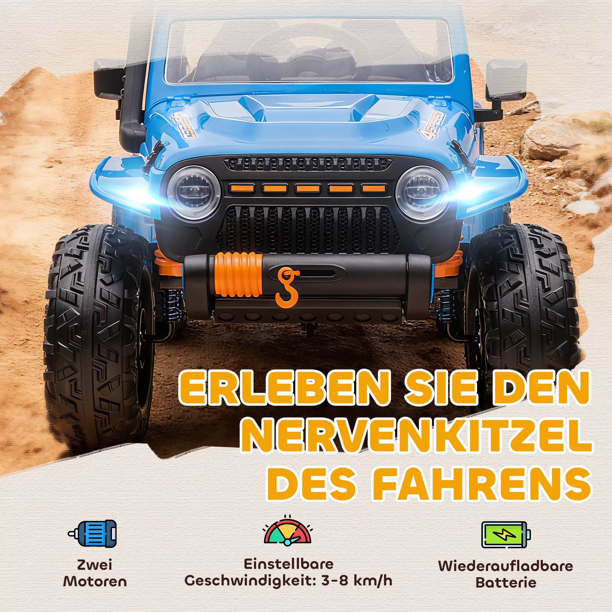 Elektrinis automobilis vaikams, 12V baterija, su tėvų-vaikų sėdyne, valdomas nuotoliniu būdu, muzika, signalas, LED žibintai, 3-8 metai, mėlynas