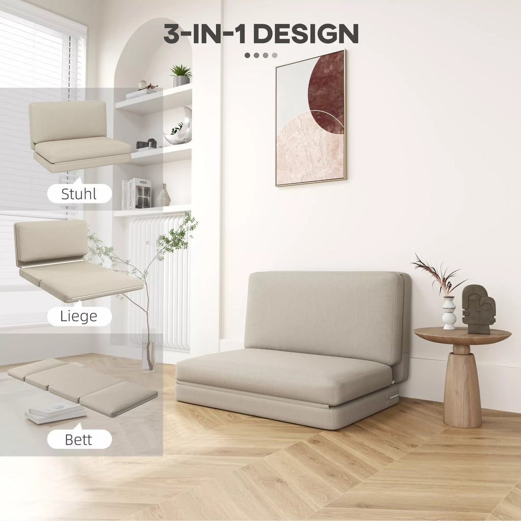2-in-1 sulankstomas poilsio krėslas, svečių čiužinys, dalomas, 120 cm pločio, smėlio spalvos