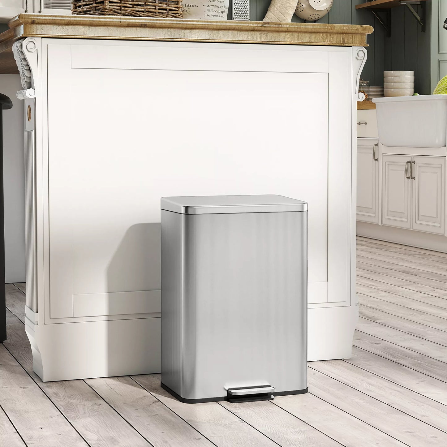 20 l šiukšliadėžė su minkštu uždarymo dangčiu, pedalu, išimamu vidiniu kibiru, sidabro spalvos, 34,2 x 30,6 x 44,2 cm