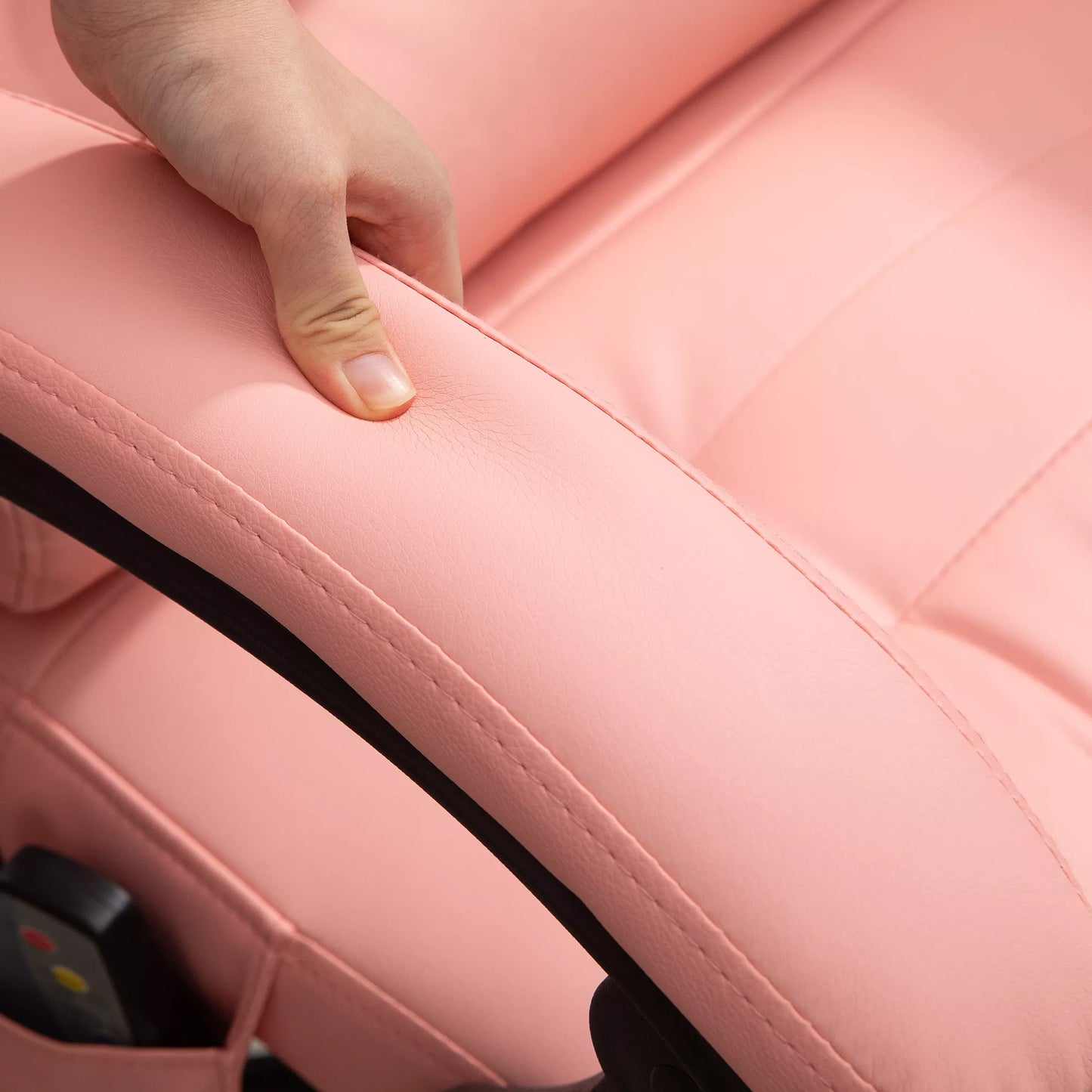 Masažinė biuro kėdė, 7 vibracijos taškai, reguliuojama atrama kojoms ir atlošas, iki 120 kg, dirbtinės odos imitacija, rožinė