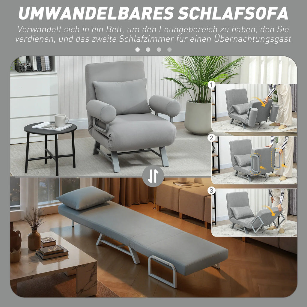 Miegamasis fotelis, minkštas fotelis, transformuojamas į svečių lovą, ergonomiškas, šviesiai pilkos spalvos