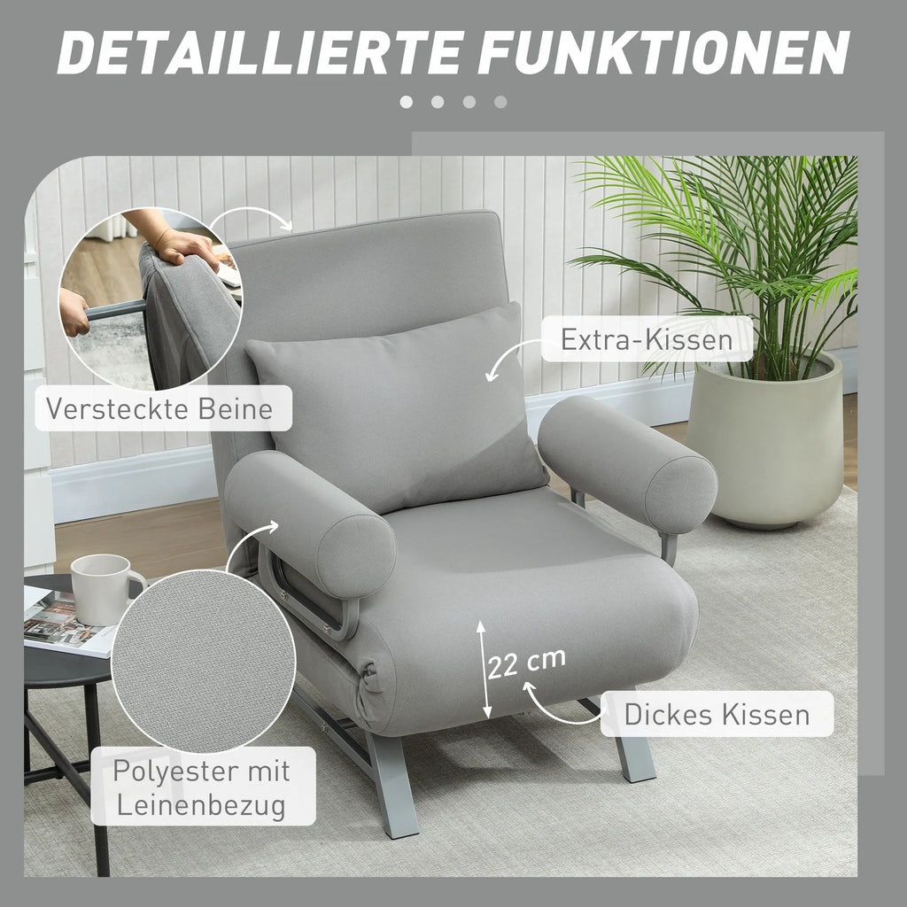 Miegamasis fotelis, minkštas fotelis, transformuojamas į svečių lovą, ergonomiškas, šviesiai pilkos spalvos