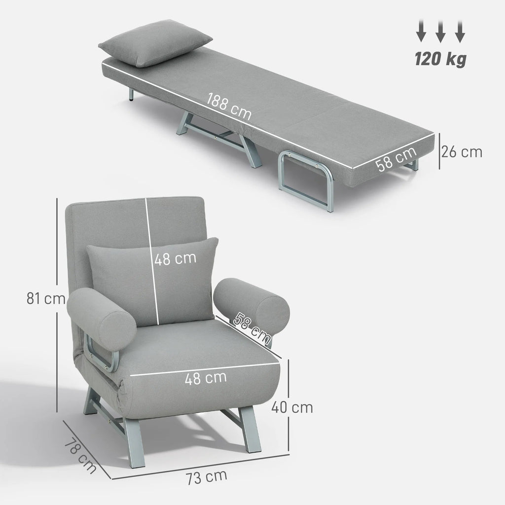 Miegamasis fotelis, minkštas fotelis, transformuojamas į svečių lovą, ergonomiškas, šviesiai pilkos spalvos