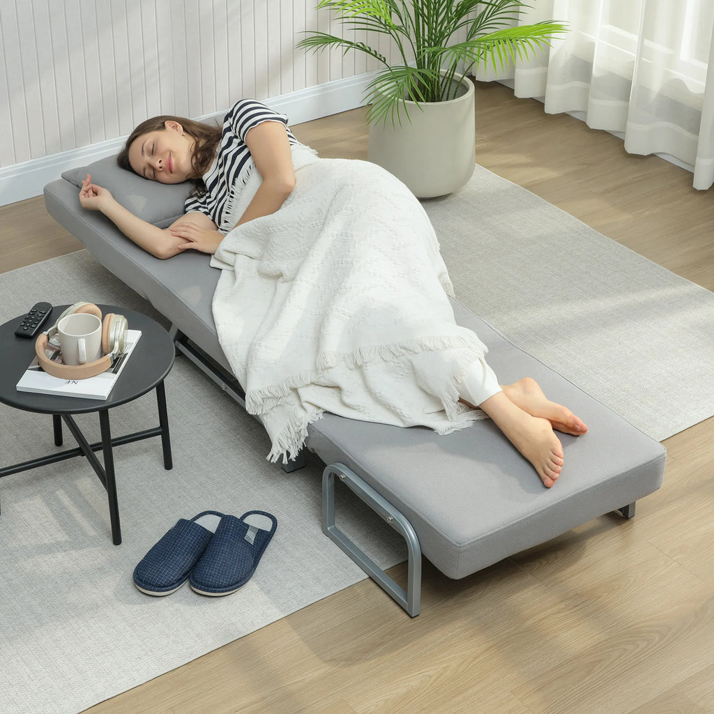 Miegamasis fotelis, minkštas fotelis, transformuojamas į svečių lovą, ergonomiškas, šviesiai pilkos spalvos