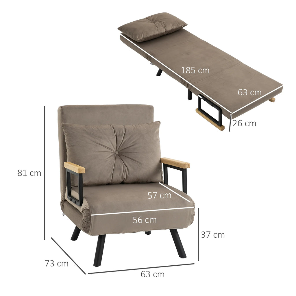Miegamasis krėslas, svečių lova, reguliuojamas atlošas, iki 120 kg, plieninis rėmas, 63x73x81 cm, šviesiai rudos spalvos