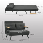 Matmenų schema: sulankstyta 183×98,5 cm, sofos režimu 102×81 cm