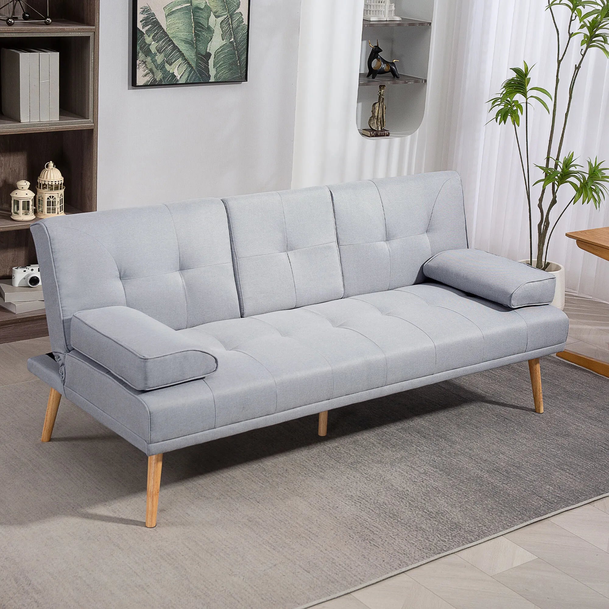 Miegamoji sofa HOMCOM su staleliu, 181 cm, šviesiai pilka