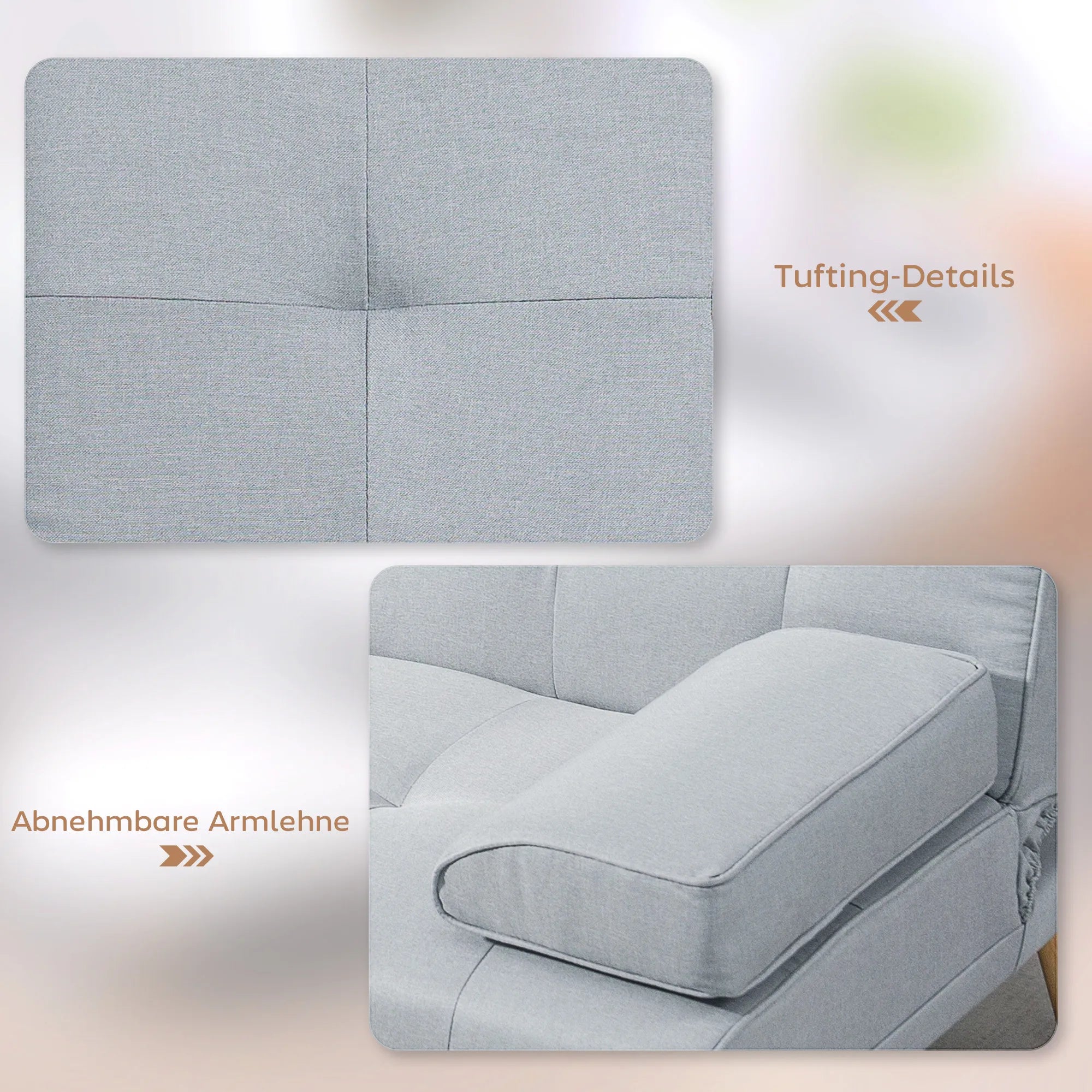 Miegamoji sofa HOMCOM su staleliu, 181 cm, šviesiai pilka