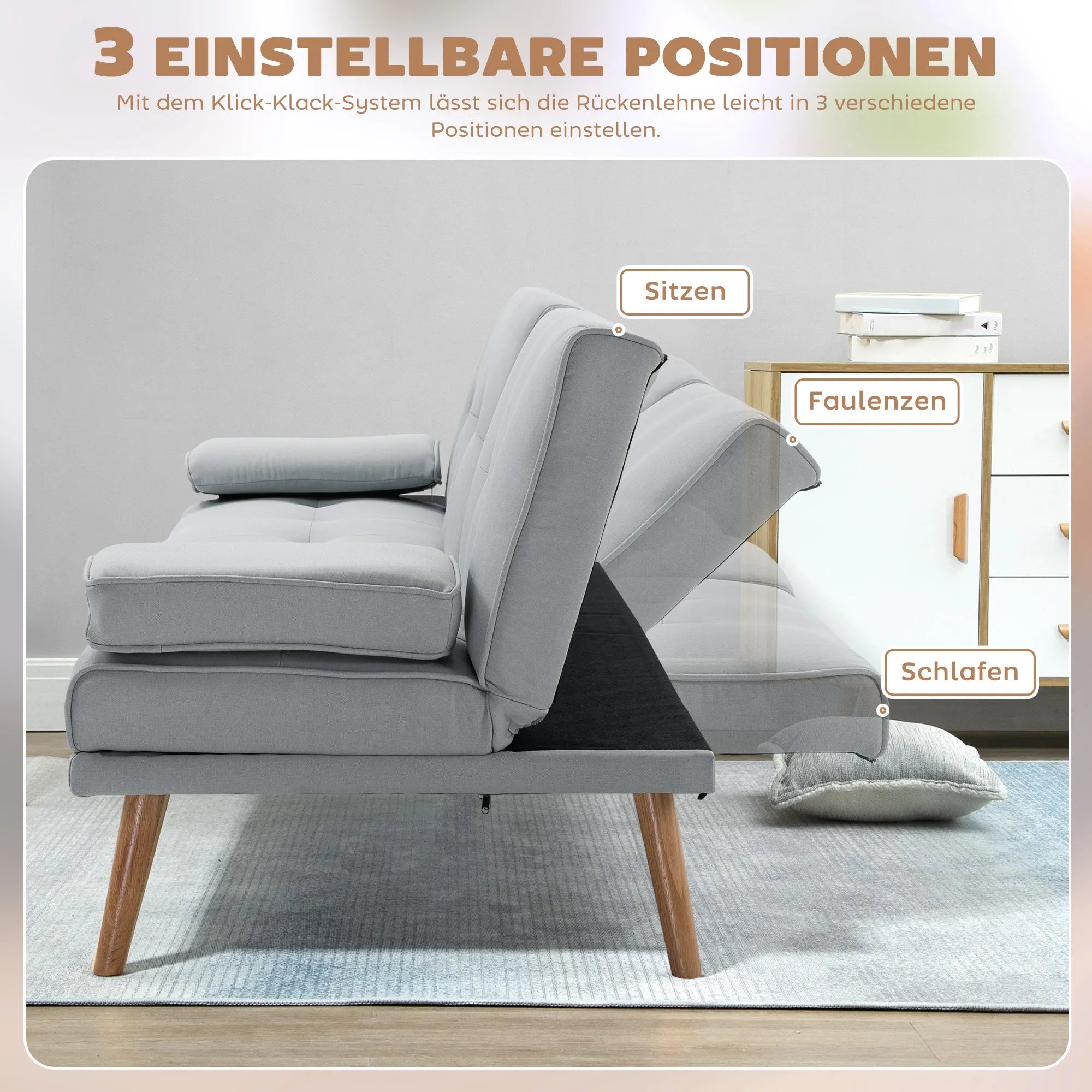 Miegamoji sofa HOMCOM su staleliu, 181 cm, šviesiai pilka