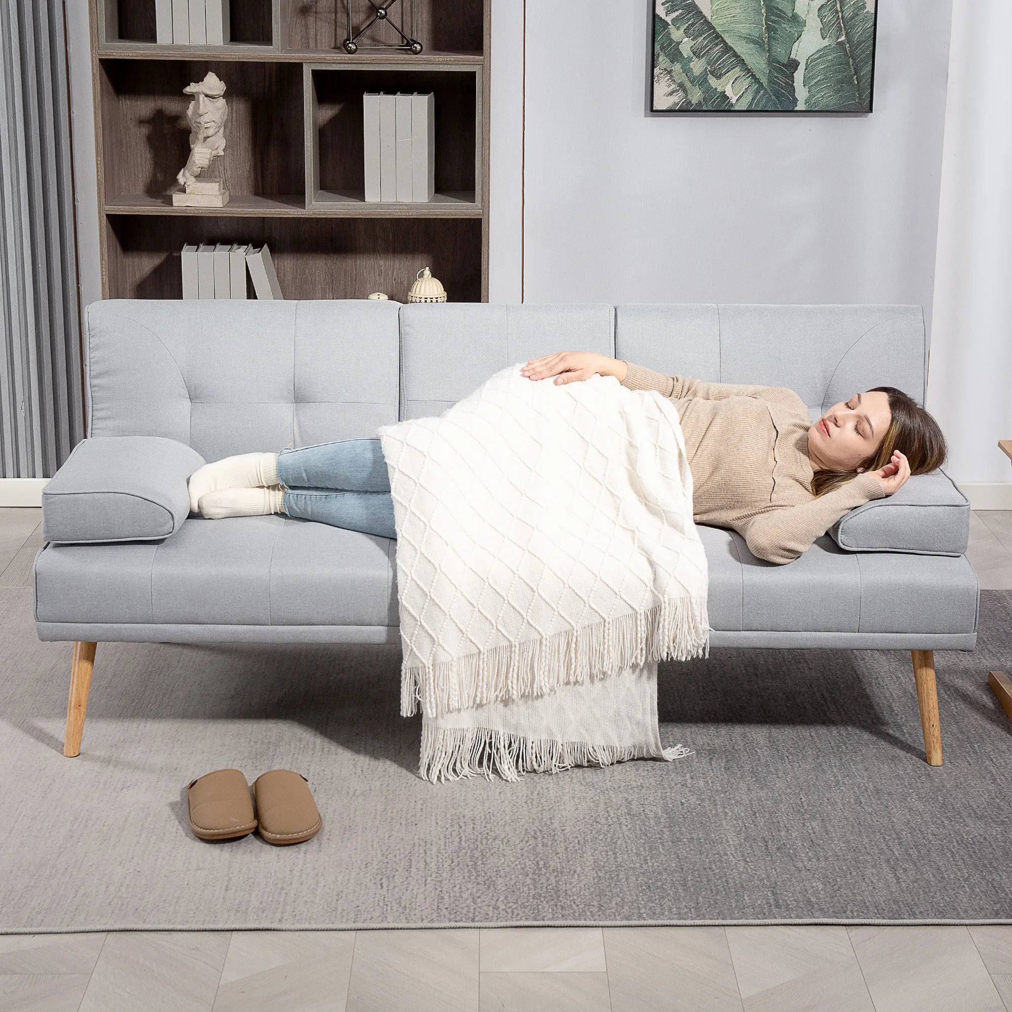 Miegamoji sofa HOMCOM su staleliu, 181 cm, šviesiai pilka