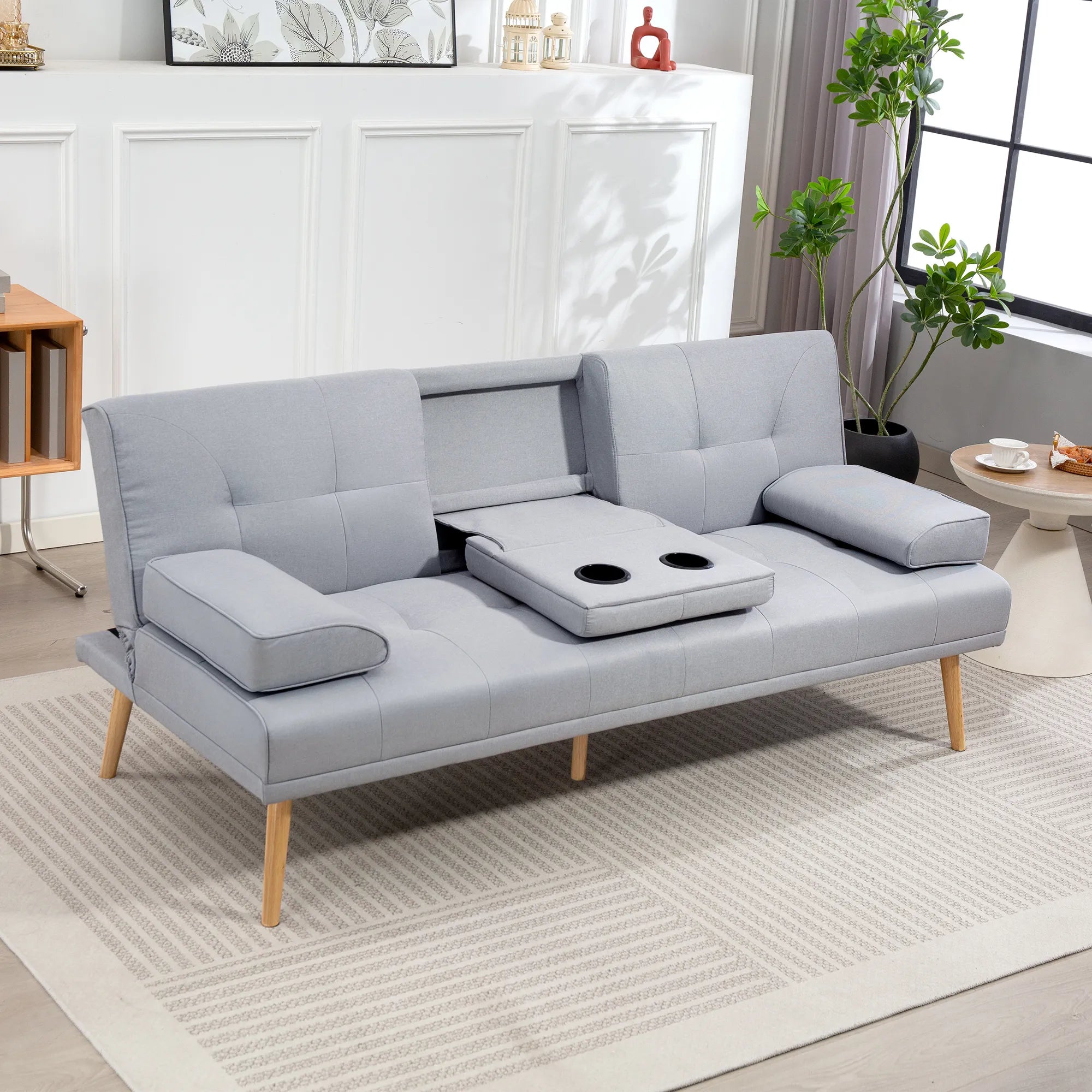 Miegamoji sofa HOMCOM su staleliu, 181 cm, šviesiai pilka