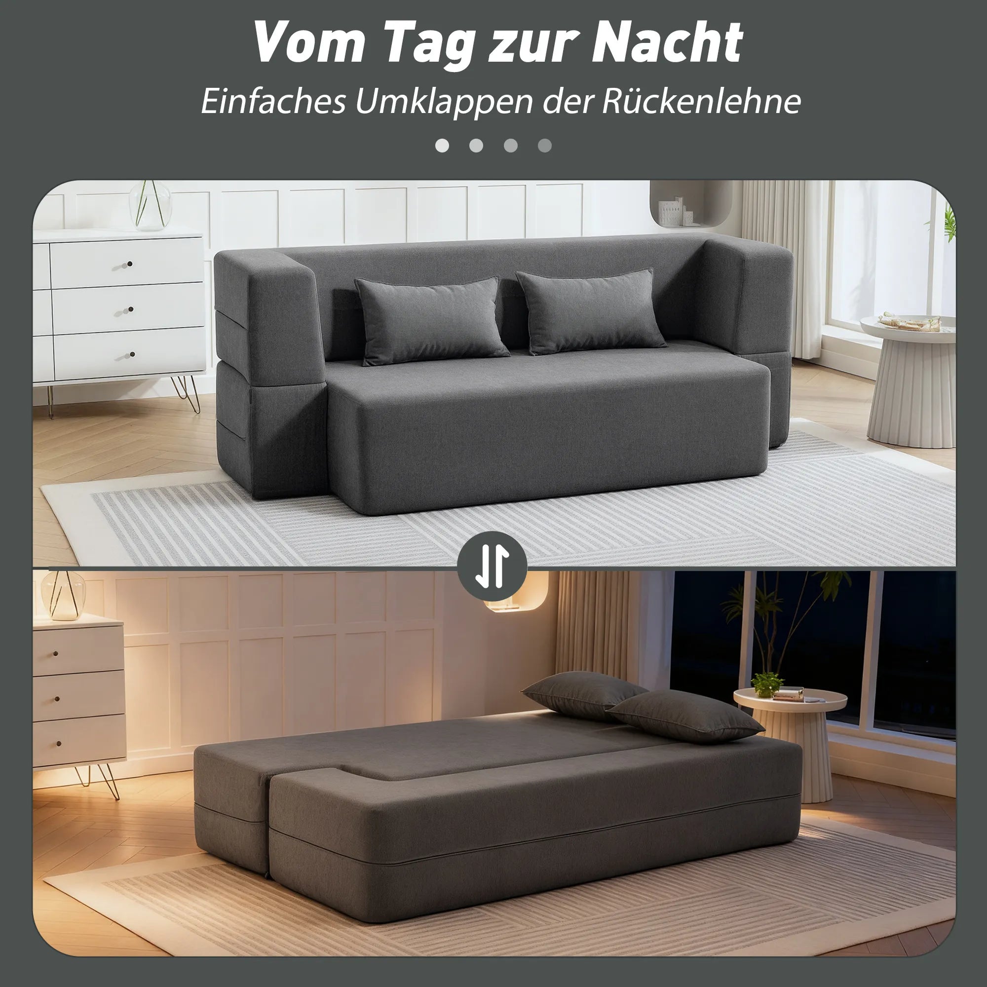 Miegamoji sofa su 2 pagalvėlėmis, 203 cm, pilka