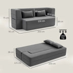 Miegamoji sofa su 2 pagalvėlėmis, 203 cm, pilka
