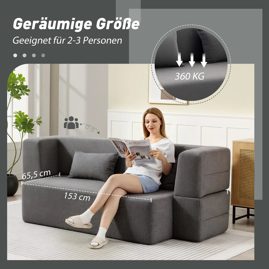 Miegamoji sofa su 2 pagalvėlėmis, 203 cm, pilka