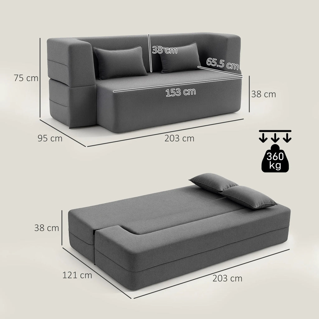 Miegamoji sofa su 2 pagalvėlėmis, 203 cm, pilka