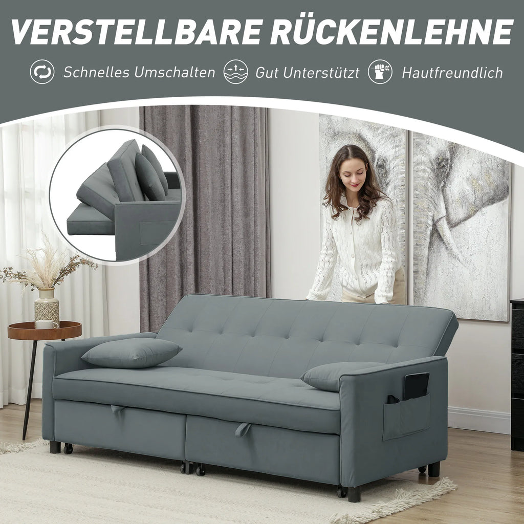 Miegamoji sofa su funkcija, 196 cm, pilka