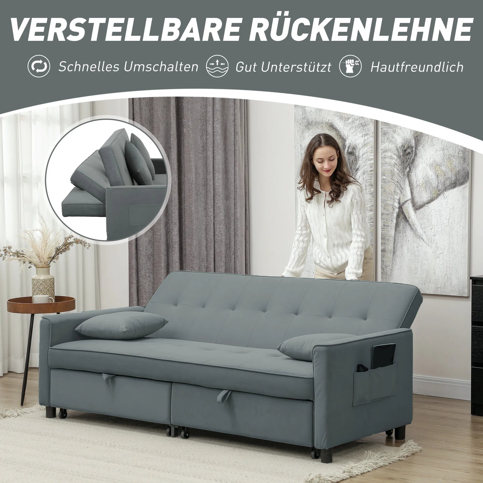 Miegamoji sofa su funkcija, 196 cm, pilka