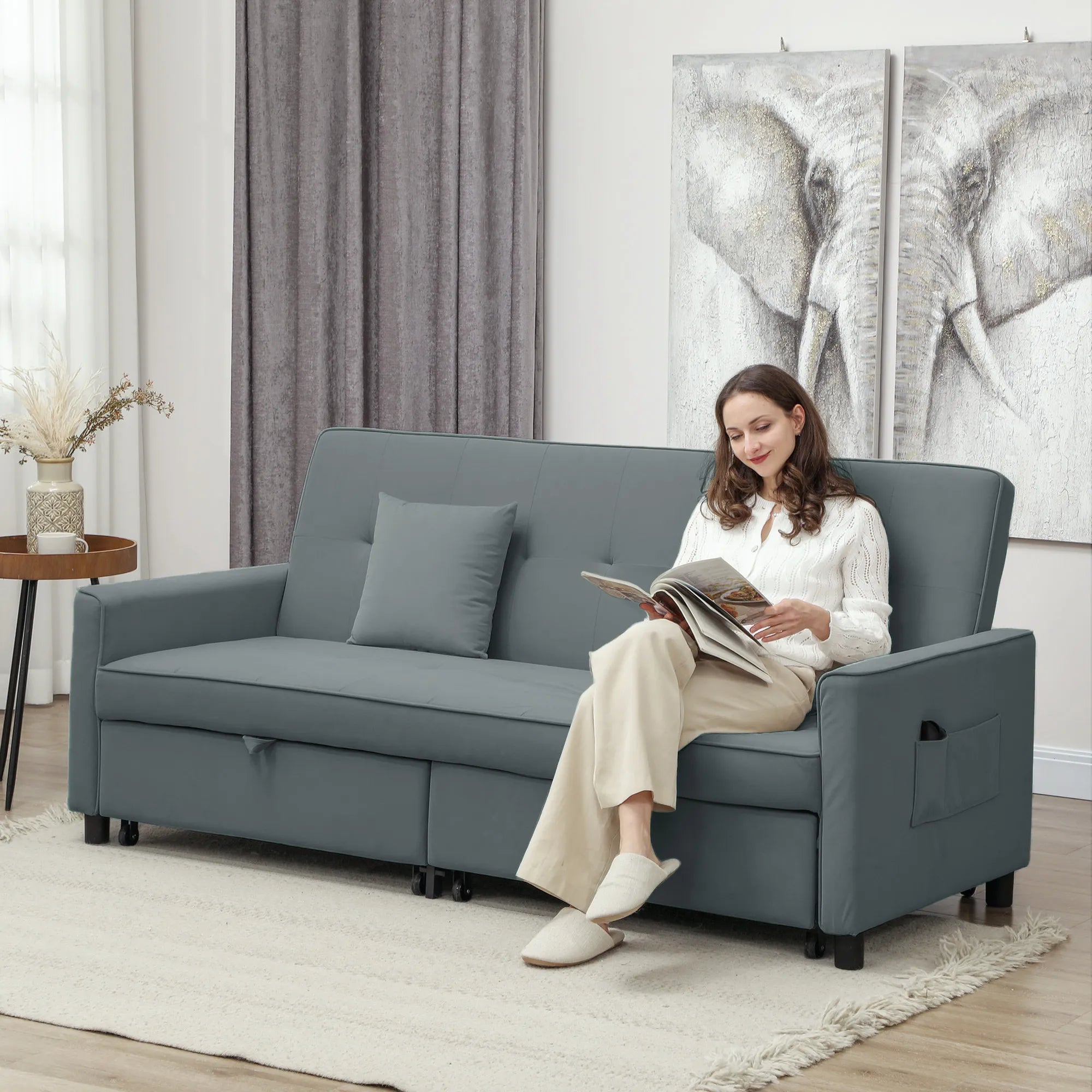 Miegamoji sofa su funkcija, 196 cm, pilka