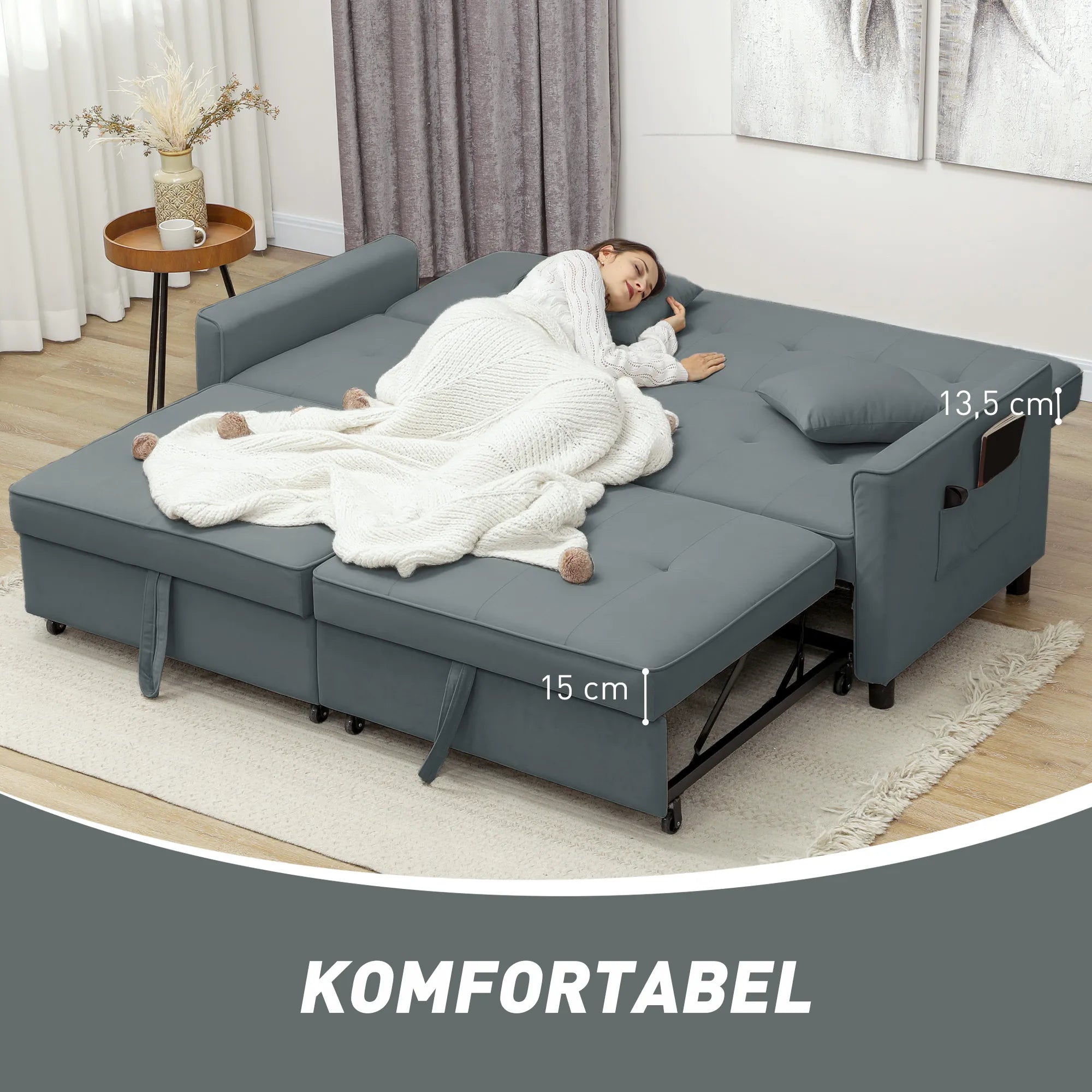 Miegamoji sofa su funkcija, 196 cm, pilka