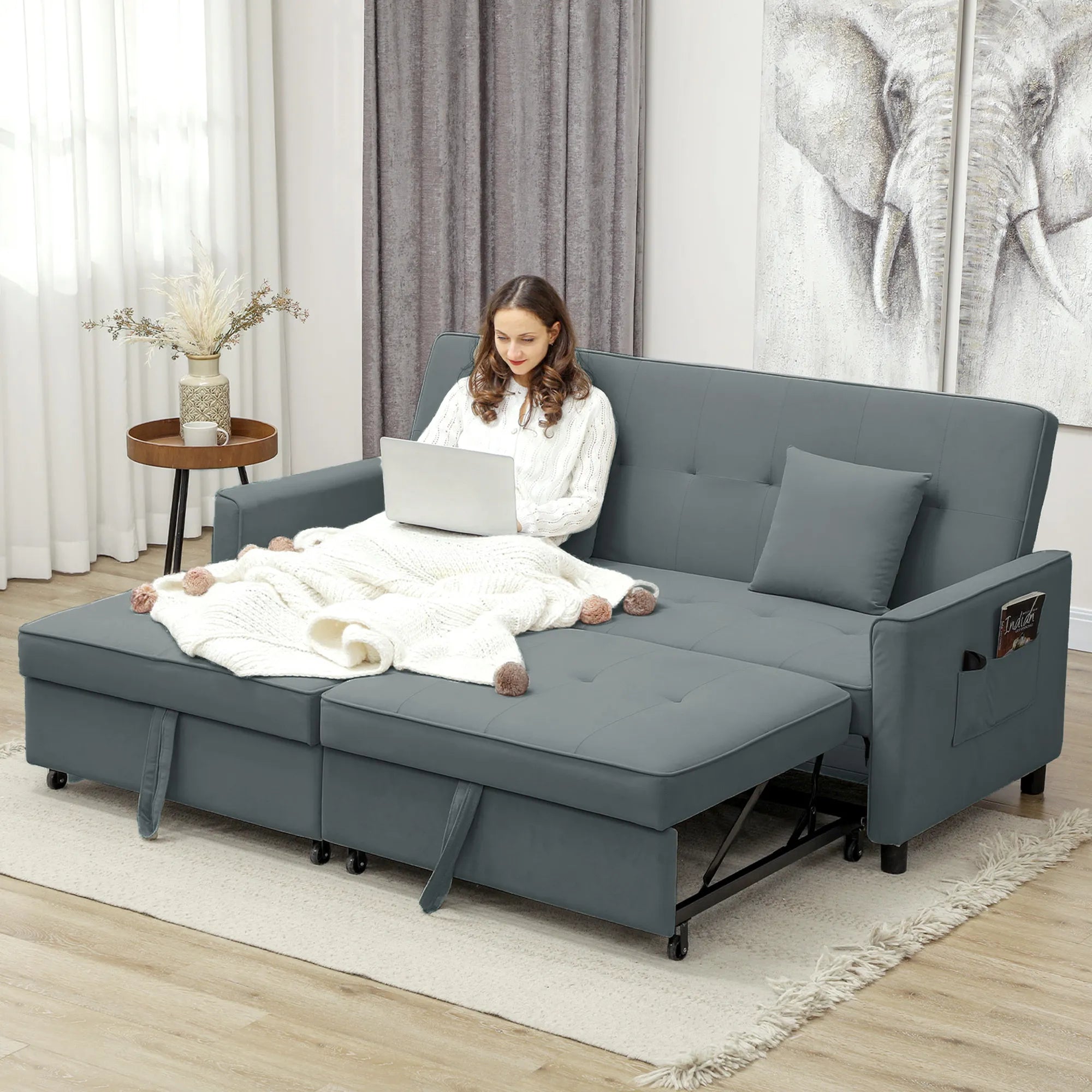 Miegamoji sofa su funkcija, 196 cm, pilka