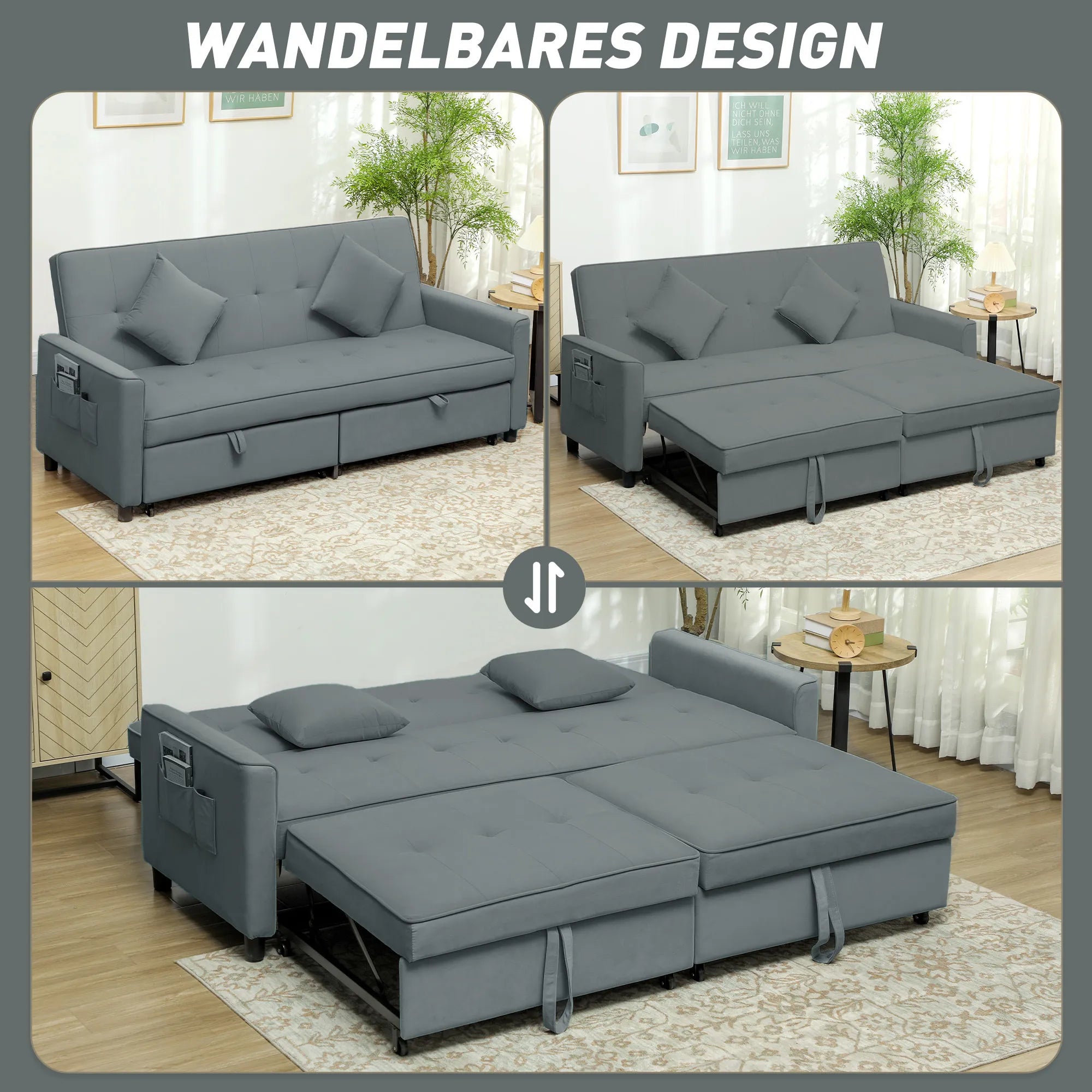 Miegamoji sofa su funkcija, 196 cm, pilka