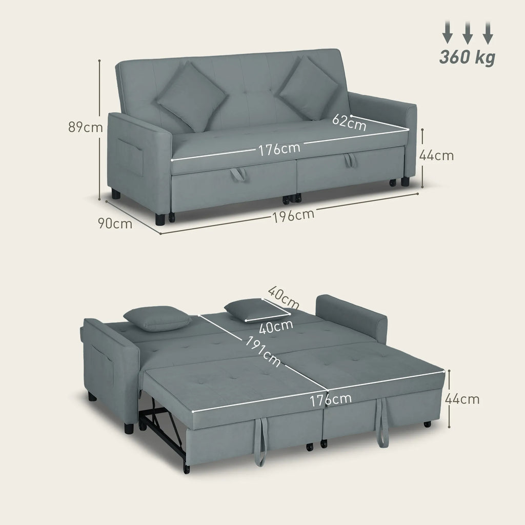 Miegamoji sofa su funkcija, 196 cm, pilka