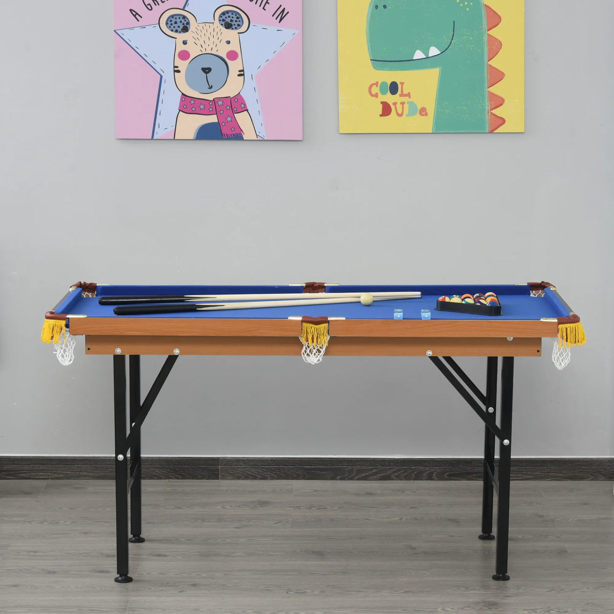 Mini biliardo stalas, sulankstomas, 140 × 63 × 75 cm, 2 lazdos, 16 kamuoliukų