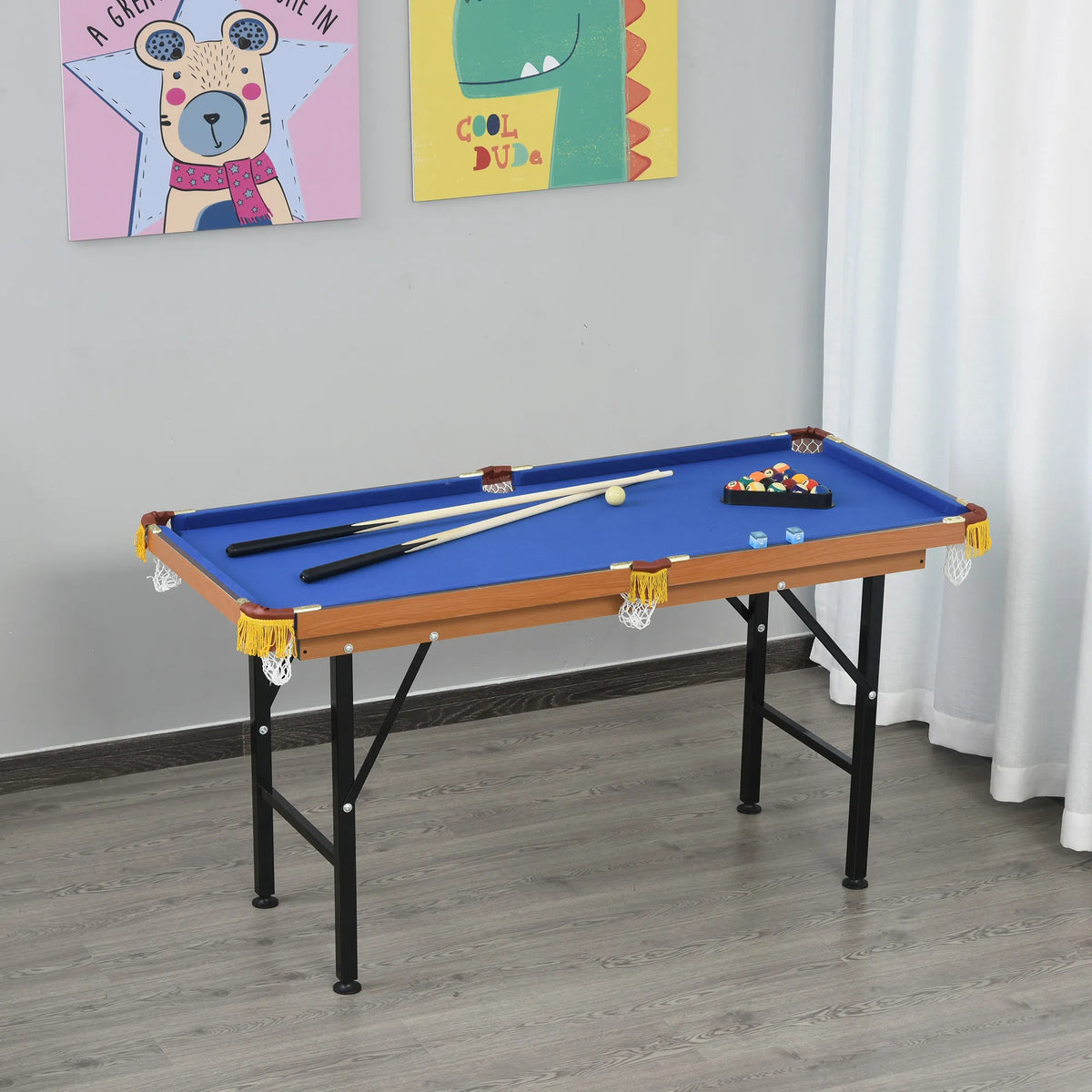 Mini biliardo stalas, sulankstomas, 140 × 63 × 75 cm, 2 lazdos, 16 kamuoliukų