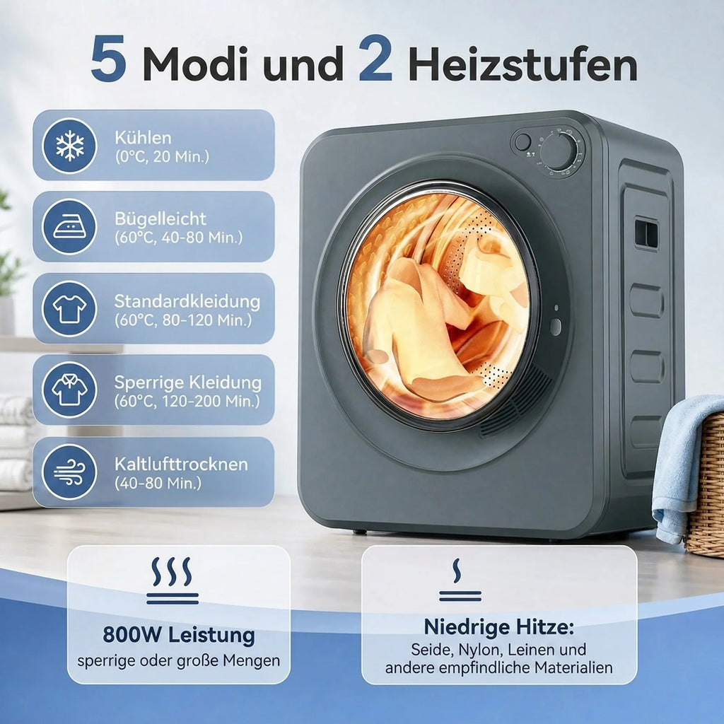 Mini drabužių džiovyklė, 4 kg, 5 programos, 800/400 W, pilka